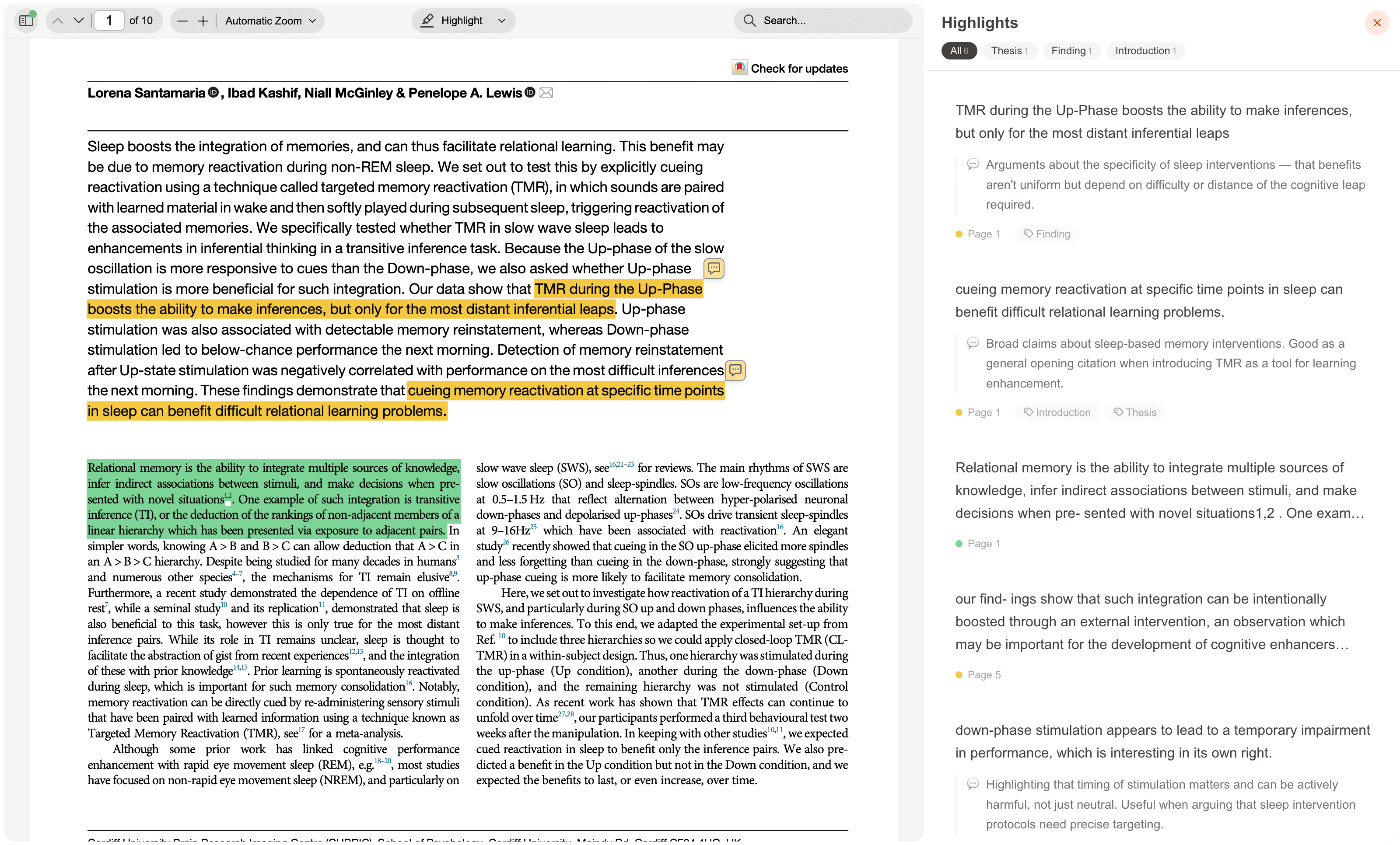 PDF reader with highlights sidebar